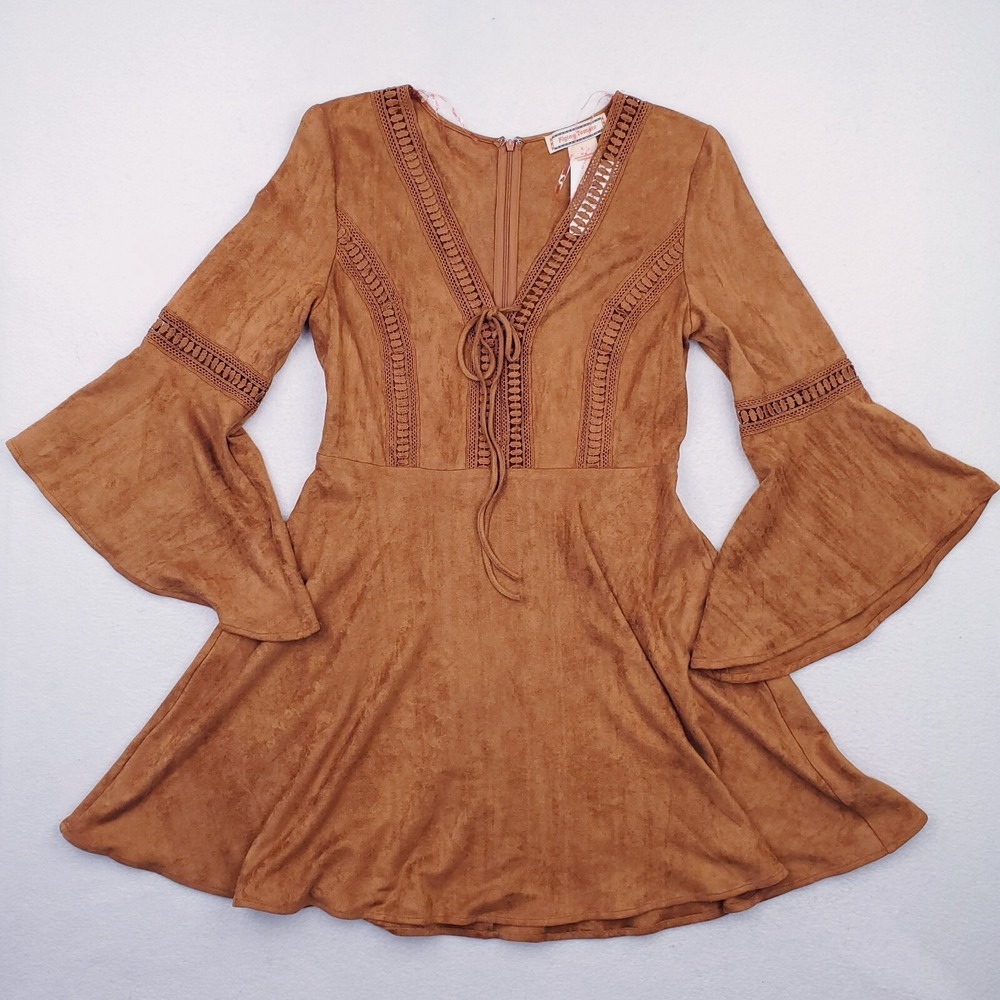 Flying Tomato Dress Womens Large Brown‎ Hippie Flutter Flare Hippie Gypsy BOHO